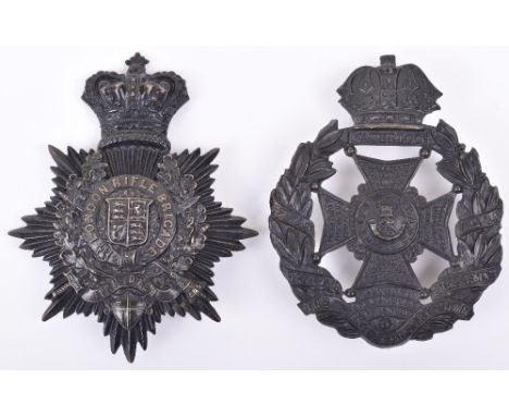 Victorian Rifle Brigade Other Ranks Helmet Plate being blackened crowned laurel wreath with battle honours to scrolls on the 