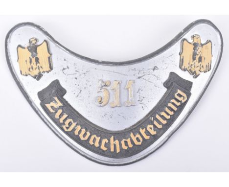 Very Rare German Army Feldgendarmerie Railway Carriage Security (Zugwachabteilung) Gorget, kidney shaped silver painted gorge