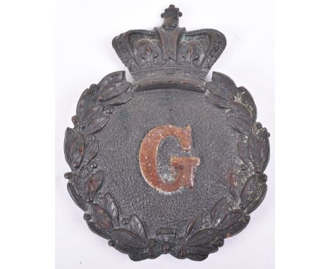 Scarce Victorian Gloucestershire Constabulary Helmet Badge, black wreath, Victorian crown, ‘G’ white metal centre, complete w