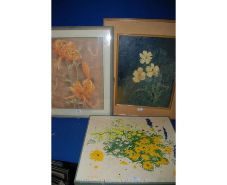 Three Botanical Paintings including a framed Watercolour by R. Carpenter 1974, a palette applied Oil on board unsigned and an