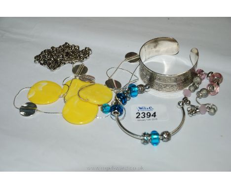 A white metal Bangle, necklace and bracelets