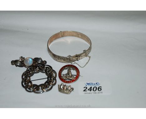 A Silver Bangle and miscellaneous silver Brooches