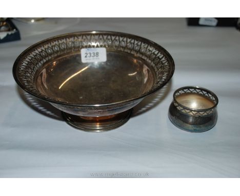 A Walker & Hall silver plated, pierced footed Bowl and a small trinket Pot