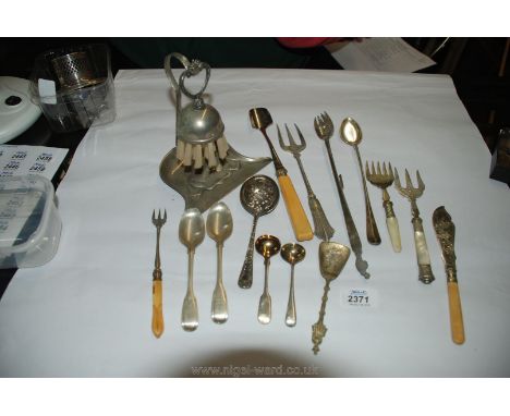 Miscellaneous silver plated Cutlery including Sifter, chutney spoon, bread fork, crumb tray and brush, stilton spoon and two 