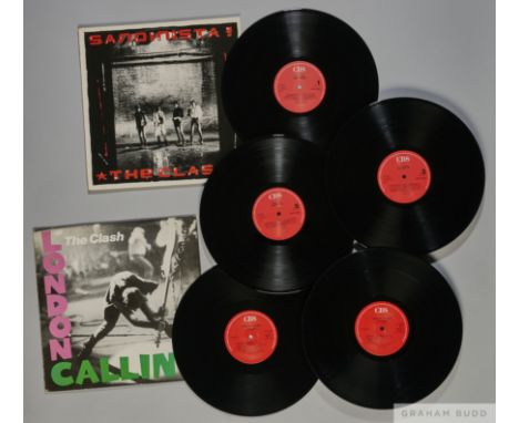 Two albums by The Clash including London Calling and Sandinista!, London Calling is an early 1980s re-issue on the red CBS la