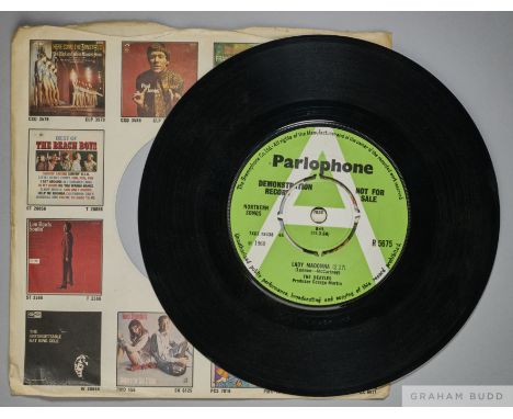 An extremely rare copy of The Beatles' Lady Madonna 1968 A Label UK demonstration copy R 5675,   Parlophone records, green la