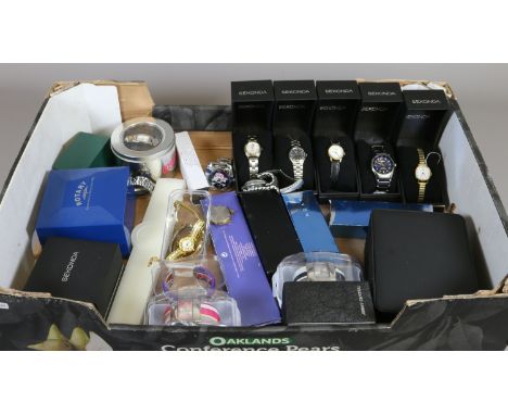A large collection of ladies and gents wristwatches mostly quartz including boxed examples; Rotary and Sekonda etc.