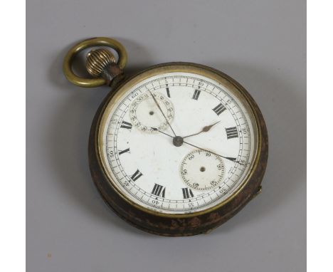 An early C20th gun metal cased chronograph pocket watch with enamel dial (AF).