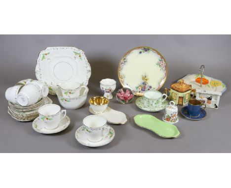 A quantity of ceramics including an early C20th hand painted plate, Minton, Paladin China, cottageware, crested ware, Crown D