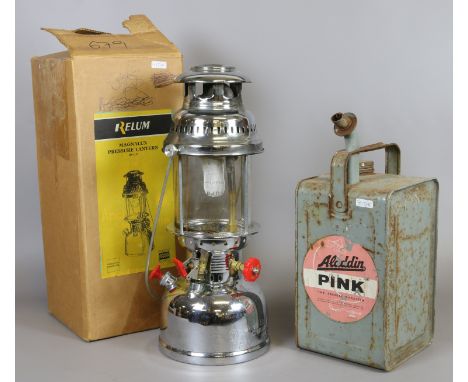 An Aladdin pink Premier parafin lamp and a boxed Relum Magnalux pressure lantern