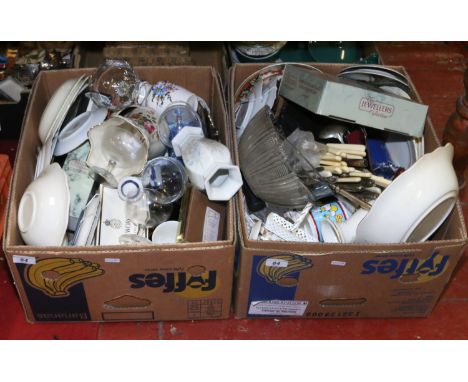 Two boxes of mixed ceramics and glass including Myott & Son part dinner service, Royal Worcester etc.