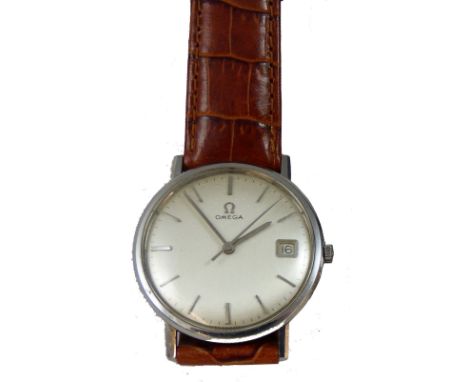 Omega - a manual wind stainless steel wristwatch, c. 1963, the silvered dial with baton markings and date aperture, the 17 je