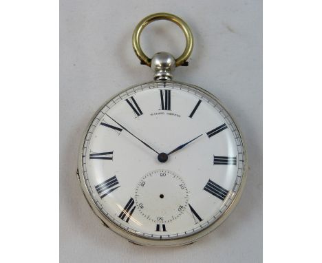 Baume, Geneve - a mid 19th century key wind open face pocket watch, the white enamel dial with black Roman numerals, the move