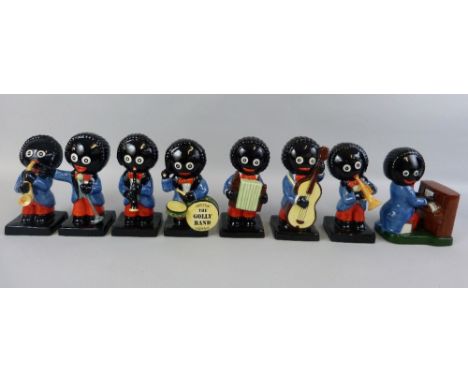 Carlton Ware "Golly Band", comprising eight predominantly limited edition Golly musicians including piano player 19cm high, d