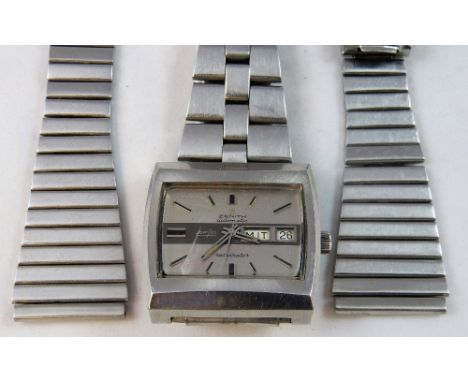 Zenith - an automatic stainless steel Respirator wristwatch, c. 1980's, the silver dial with day and date apertures, case num