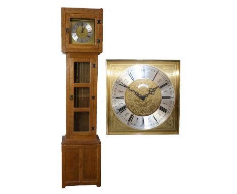 A Peter Rabbitman Heap of Wetwang adzed oak longcase clock, the plain oblong hood with half-penny style moulding and carved r