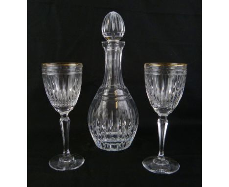 A Waterford Hanover pattern clear glass decanter, of baluster form with "lemon squeezer" stopper 30cm high and a matching pai