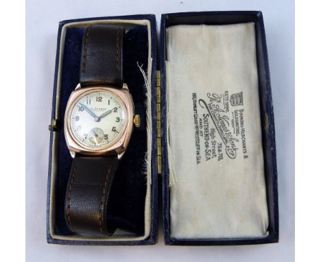 Audemar - a 9ct rose gold manual wind wristwatch, London 1946, the silvered dial with Arabic numerals, 15 jewel movement, the