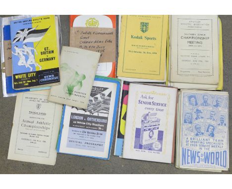 Seventy-five athletics programmes, 1940's  &amp; 1950's including Empire and Commonwealth Games 