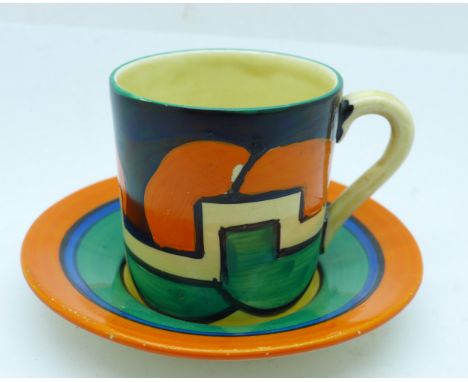 A Clarice Cliff Castellated Circle coffee cup and saucer 