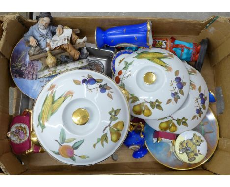 Decorative china, Worcester Evesham, plates, a doll and metal trays **PLEASE NOTE THIS LOT IS NOT ELIGIBLE FOR POSTING AND PA