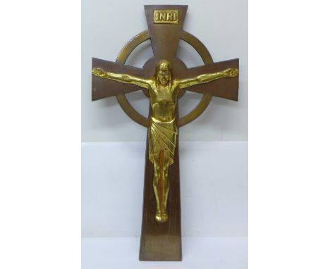 A bronze and gilt brass mounted crucifix, 48cm, 2.04kg 