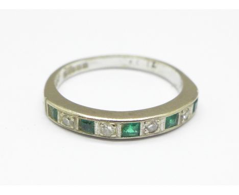 An 18ct white gold, emerald and diamond ring, 3.2g, M 