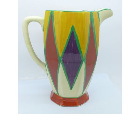A Clarice Cliff Geometric Athens jug, 20cm, a/f 