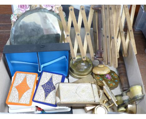 A German novelty camera shaped compact, other compacts, needle case, etc., some a/f 