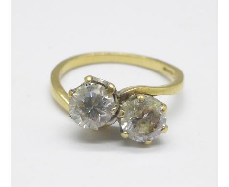 A 14ct gold, crossover cubic zirconia ring, 3.6g, O 