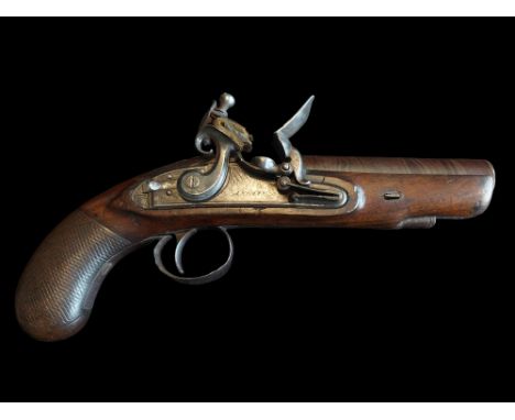 Anglin of Dublin A 16-Bore Flintlock Travelling Pistol by Joseph Anglin, Dublin. A round Damascus barrel of 5.45" and a bore 