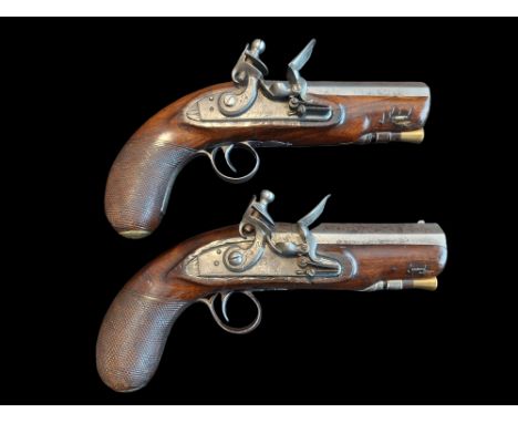 Goggin of Dublin A Pair of Irish 11-Bore Flintlock Overcoat Pistols by Goggin, Dublin, c.1815. Sighted 4” octagonal twist bar