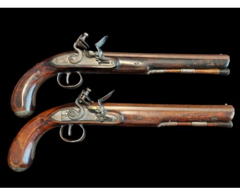 Powell of Dublin A Pair of Irish 21-Bore Irish Flintlock Duelling Pistols by Powell, Dublin, c.1785. Each with rebrowned twis