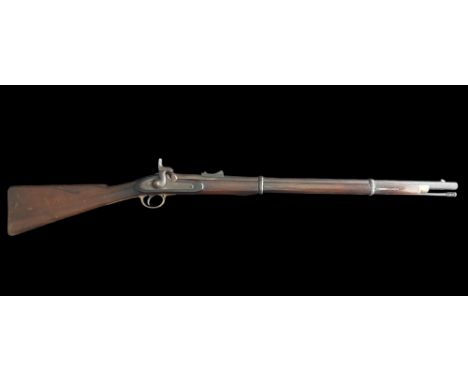 A 0.65” Bore Pattern 1853 Enfield. With a 30” 2-banded barrel, rear ladder-sight missing, percussion lock marked with crown a
