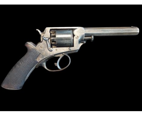 A 54-Bore Colonial Retailed Tranter 4th Model Percussion Revolver. 5 shot cylinder, 153mm (6") oct barrel with top strap insc