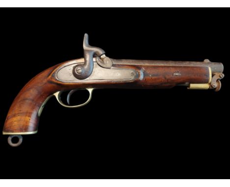 A 16-Bore Enfield Style Percussion Holster Pistol, c.1865 A sighted barrel of 8” length and 0.65” bore, plain lock with no ma