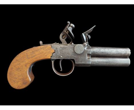 Langson of Dublin An Irish 62-Bore Over/Under Flintlock Tap Action Overcoat Pistol by Langson, Dublin. Barrels are 2½" turn-o
