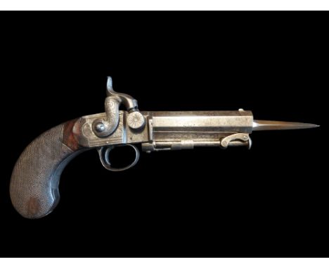 Mk. Pattison of Dublin An Irish 40-Bore Percussion from Flintlock Overcoat Pistol by Mk. Pattison, Dublin. The 3.15” sighted 