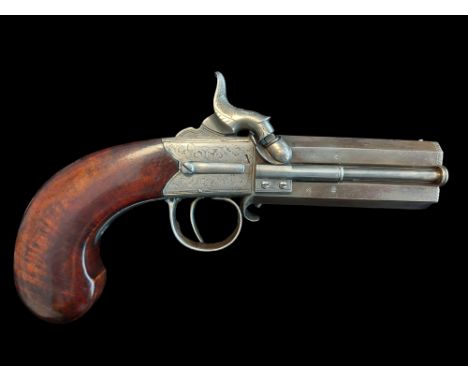 Mara of Limerick A 37-Bore Turn-Over Percussion Pistol by Mara, Limerick, c.1835. Hexagonal proofed 3.35” barrels of “, one s