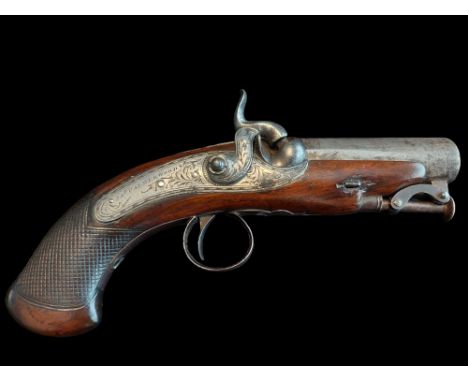 Calderwood of Dublin A 30-Bore Percussion Overcoat Pistol by James Calderwood, Dublin, c.1843-1846. Round 3¼" twist barrel in