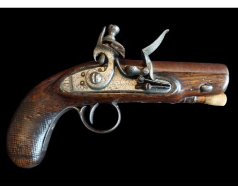 Wm. Trulock of Dublin An Irish 28-Bore Flintlock Overcoat Pistol by Wm. Trulock, Dublin, c1815. A 3¼" barrel of 0.552" bore, 