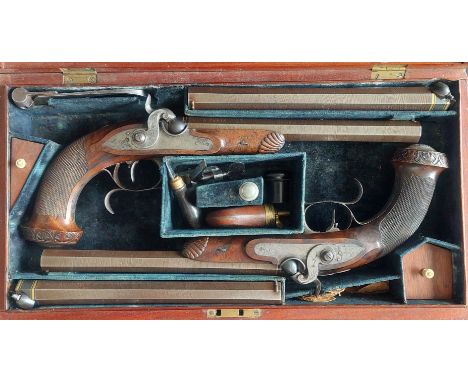 Gosset of Paris incorporating Wm. &amp; Jn. Rigby of Dublin An Unusual Cased Pair of French 40-Bore Percussion Target or Duel