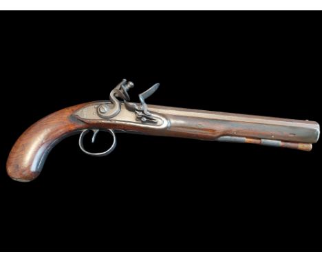 Clarke of Dublin A 16-Bore Flintlock Duelling Pistol by Clarke, Dublin. Sighted octagonal 10” barrel with 0.662" bore, with f