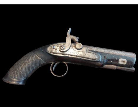 Dempsey of Dublin An Irish 30-Bore Percussion from Flintlock Travelling Pistol by Dempsey. With sighted 4¼ inch rifled Damasc