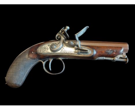 Rafttry A 48-Bore Flintlock Travelling Pistol by Rafttry. A sighted and 8 groove rifled 4½” octagonal barrel including breech