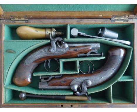 Trulock &amp; Son of Dublin A Cased Pair Of 60-Bore Overcoat Pistols by Trulock &amp; Son, Dublin. Sighted 2.4” Damascus ‘fin