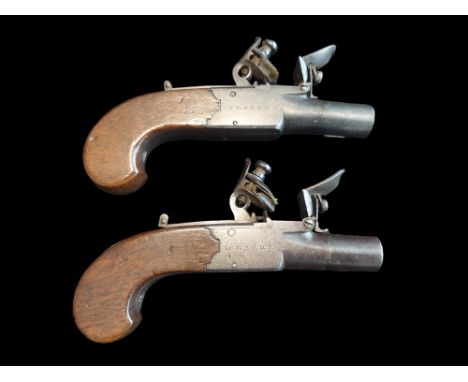 Clarke of Dublin A Pair of Irish 50-Bore Rifled Flintlock Box-Lock Pocket Pistols by Nicholas Clarke, Dublin, c.1800-1820. Wi