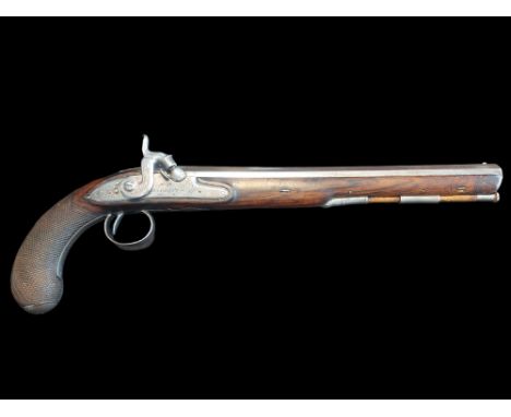 Barrett AN IRISH 20-Bore (0.613") Percussion Duelling Pistol by Barrett, c.1790-1792. Converted from flintlock, with 12” swam