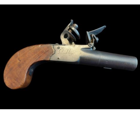 Muley of Dublin A 36-Bore Flintlock Pocket Pistol by Muley, Dublin. 1.8" turn-off barrel of 0.5" bore, both barrel and breech