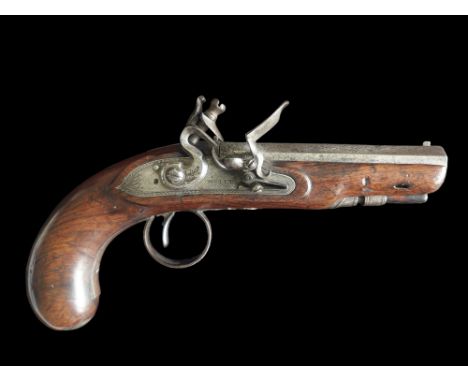 Muley of Dublin An Irish 18-Bore Flintlock Travelling Pistol by Daniel Muley, Dublin. Octagonal 5” sighted barrel of 0.650” b